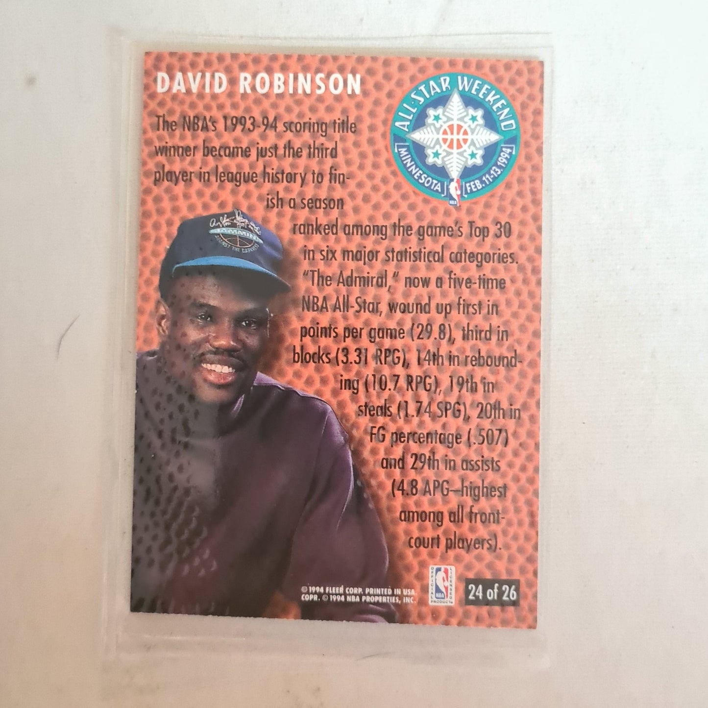 David Robinson 1994 Fleer all star weekend 24 of 26 NBA Basketball San Antonio Spurs excellent