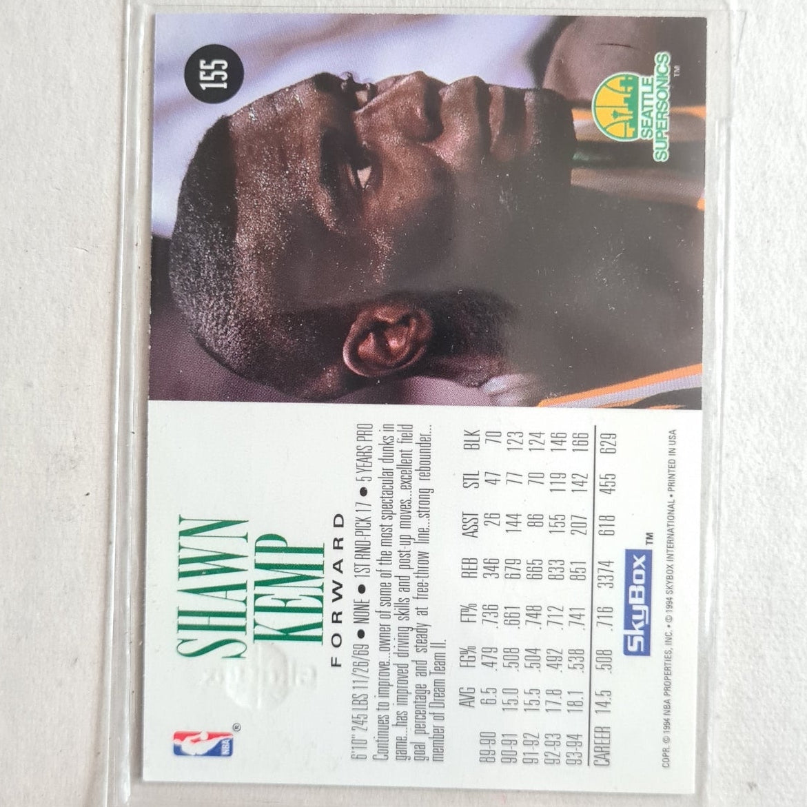 Shawn Kemp 1994 Skybox #155 NBA Basketball Seattle Super Sonics Excellent Sleeved