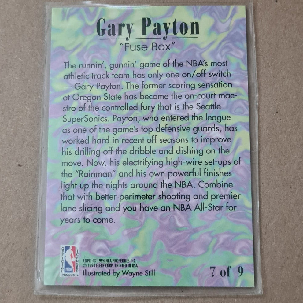 Gary Payton 1994 Fleer 94-95 "Fuse Box" insert 7 of 9 Seattle Super Sonics excellent Sleeved