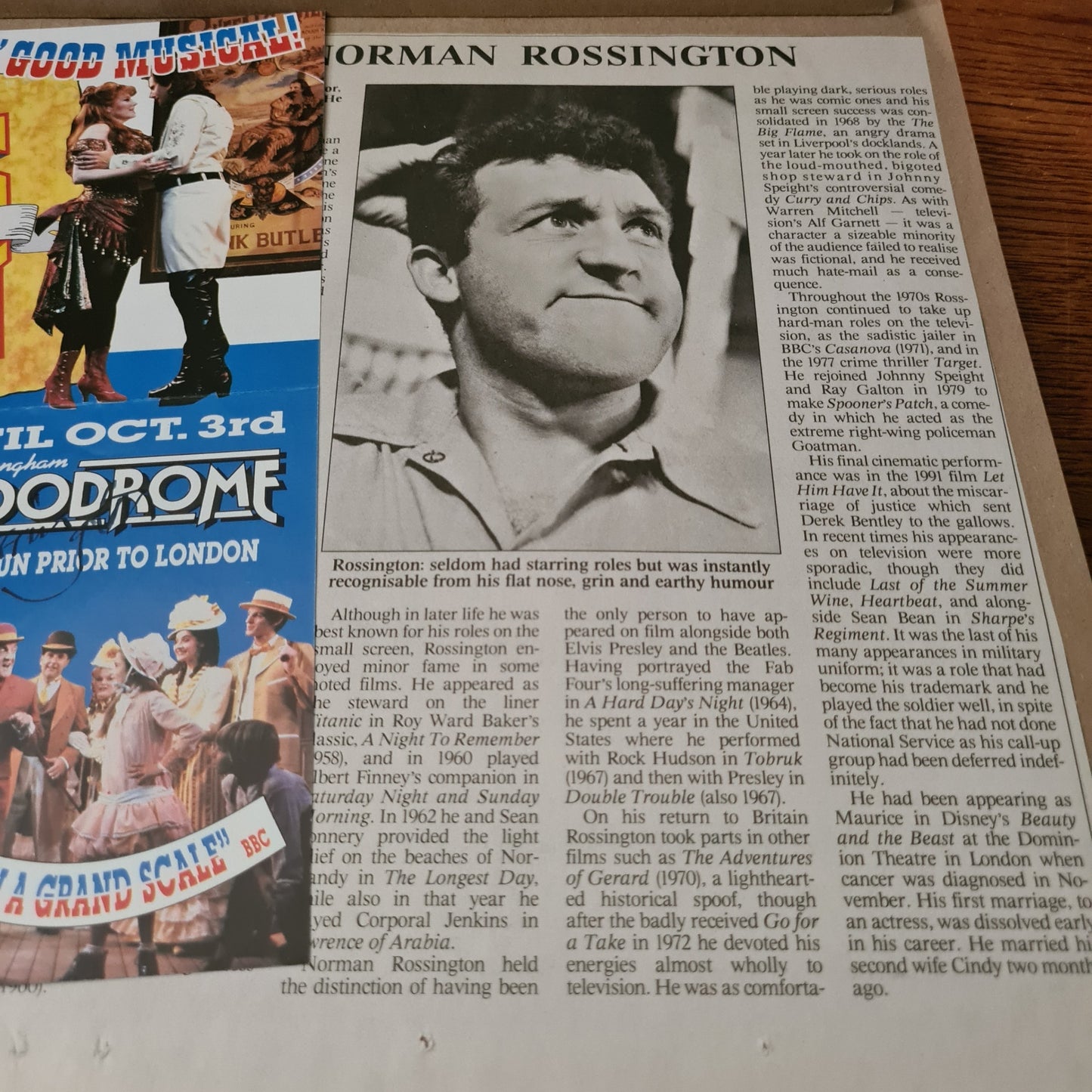 Norman Rossington autographed signed theatre Annie get your gun poster