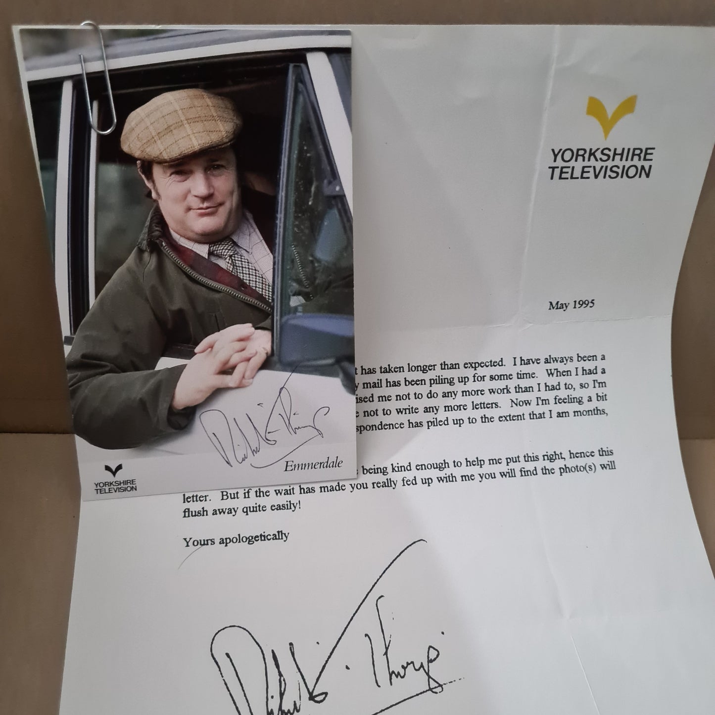 Richard Thorp autograph signed photo letter Emmerdale Yorkshire TV
