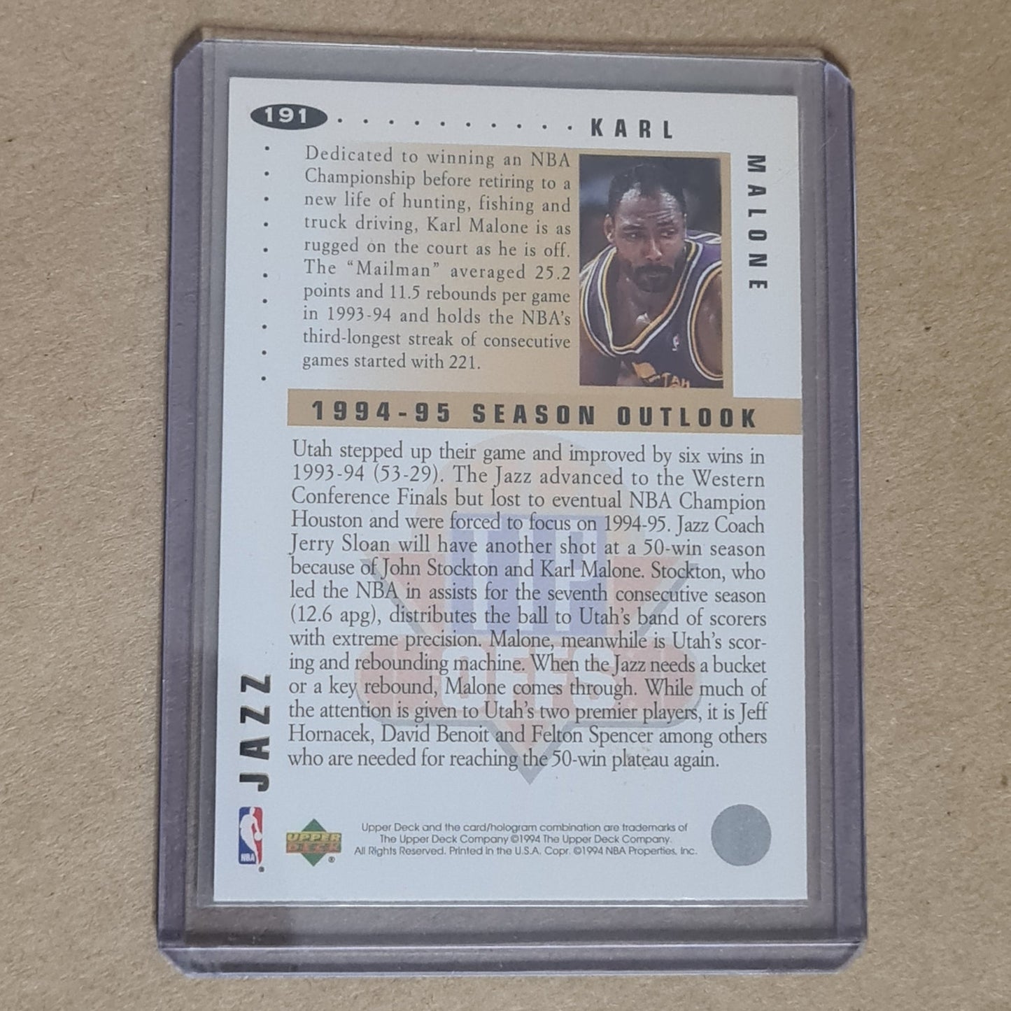 Karl Malone 1994 Upper-Deck Tip offs #191 NBA Basketball Utah Jazz Excellent sleeved