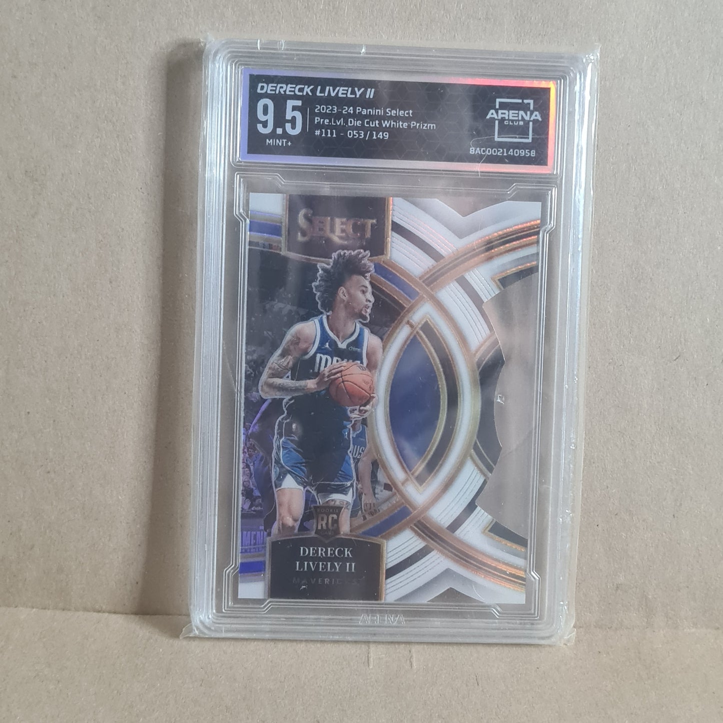 Dereck Lively II 2023-24 Panini select die-cut white prizm Rookie RC #111 Basketball Dallas Mavericks 9.5 Arena graded slab