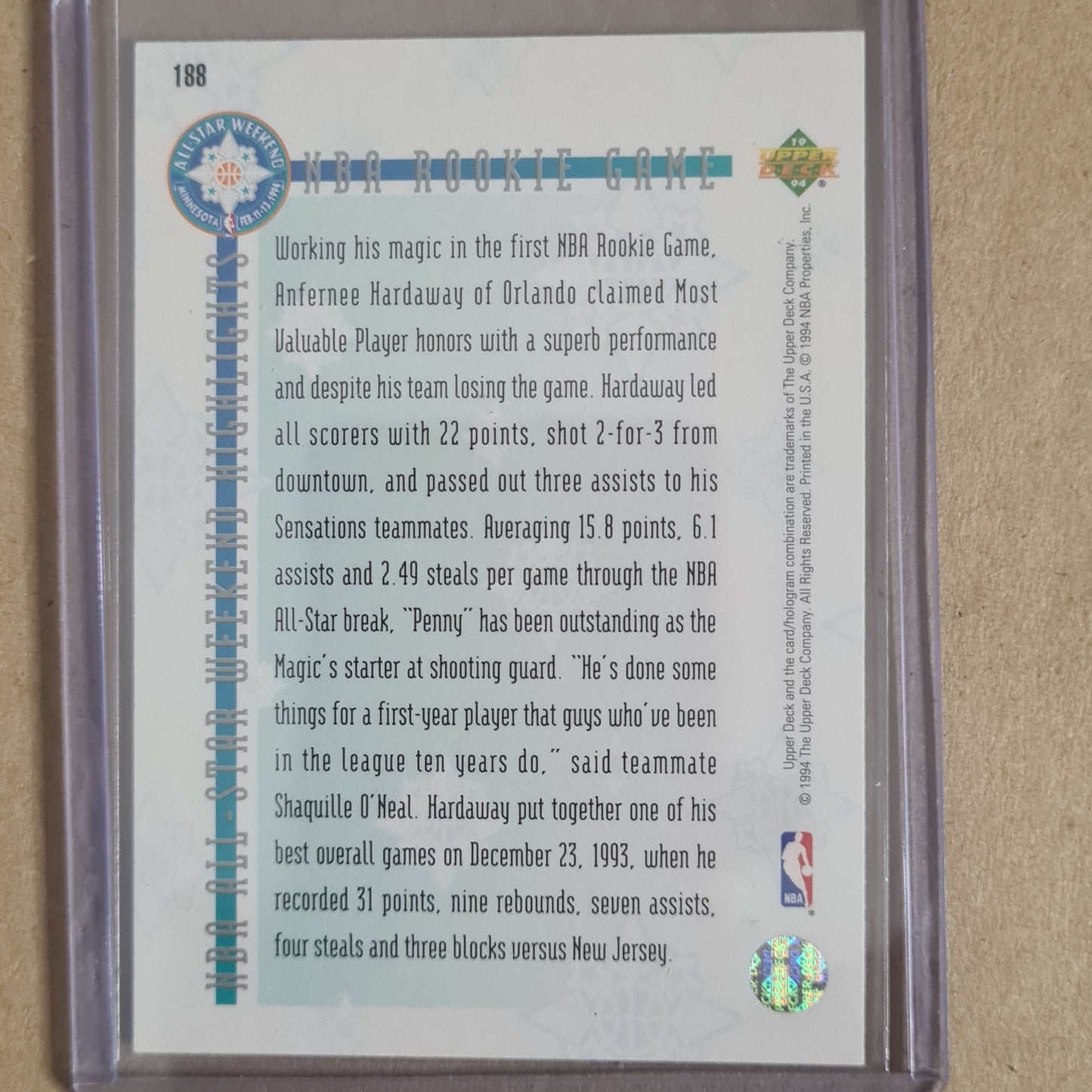 Anfernee Hardaway 1994 Upper-Deck all star rookie #188 NBA Basketball card Excellent