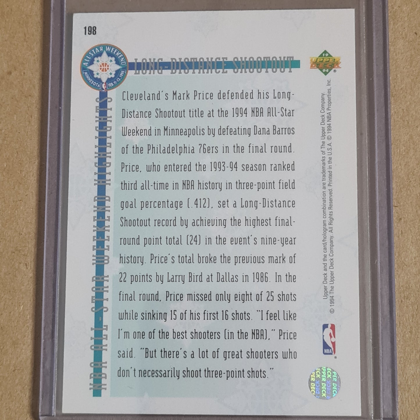 Mark Price 1994 Upper-Deck all star Electric Court #198 NBA Basketball card fair some wear