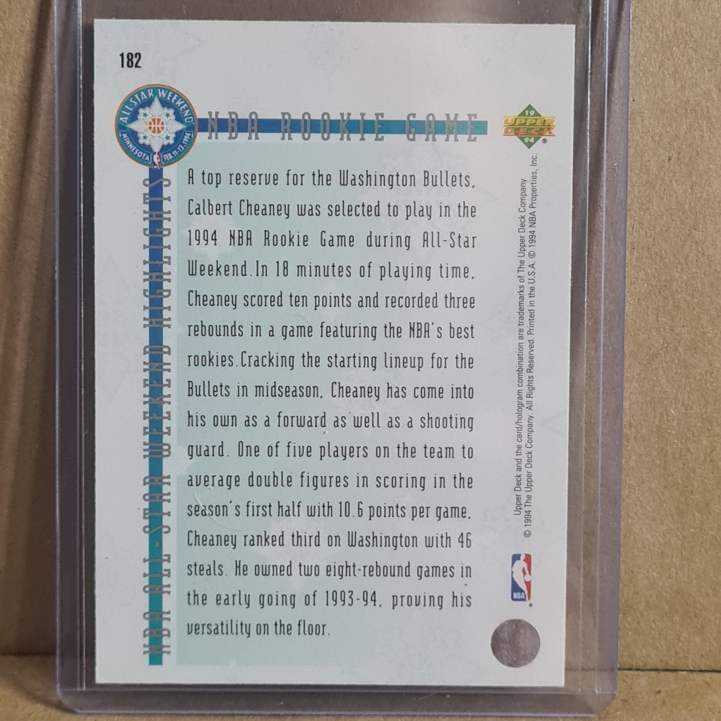 Calbert Cheaney 1994 Upper-Deck all star Rookie #182 NBA Basketball card very good - excellent