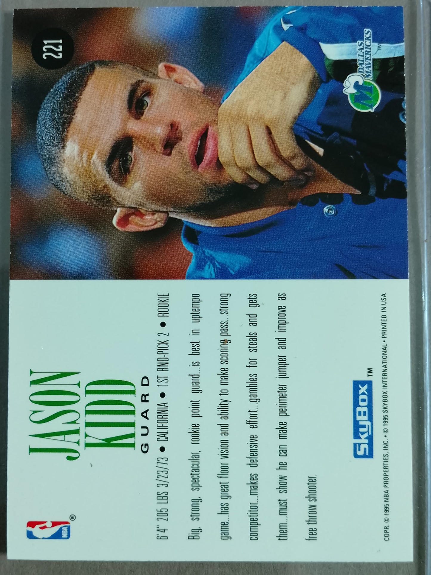 Jason Kidd 1995 Skybox 94-95 Rookie #221 NBA Basketball Dallas Mavericks Excellent