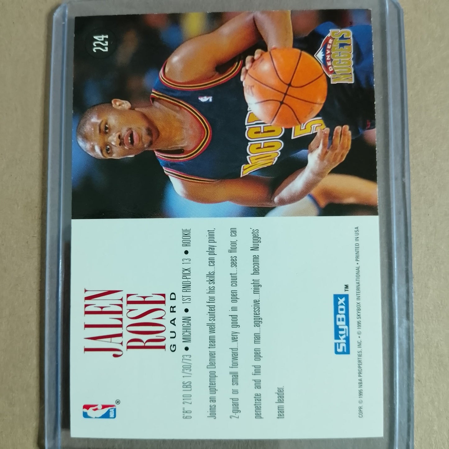 Jalen Rose 1995 Skybox Rookie #224 NBA Basketball Denver Nuggets Excellent