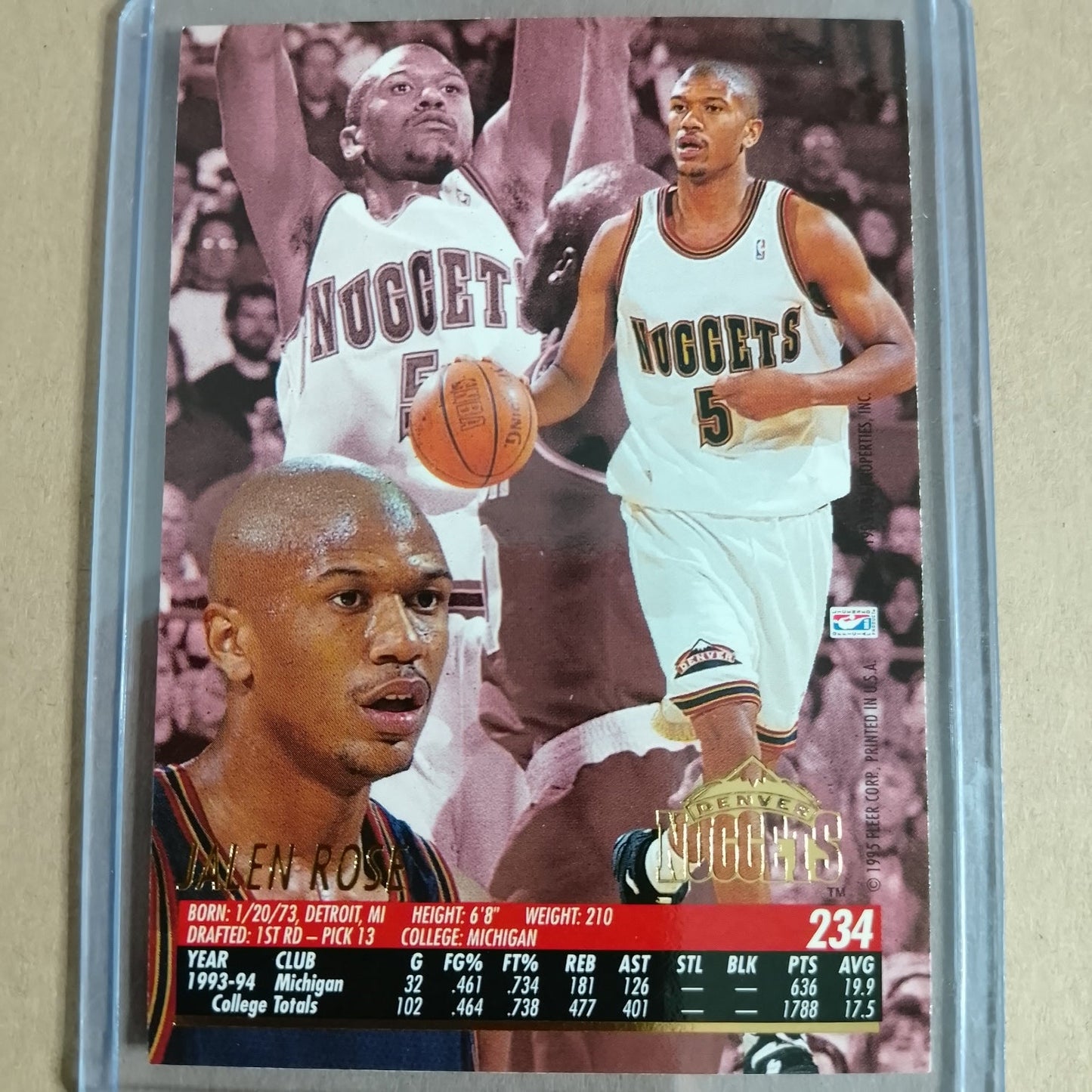 Jalen Rose 1995 Fleer Ultra Rookie #234 NBA Basketball Denver Nuggets Excellent