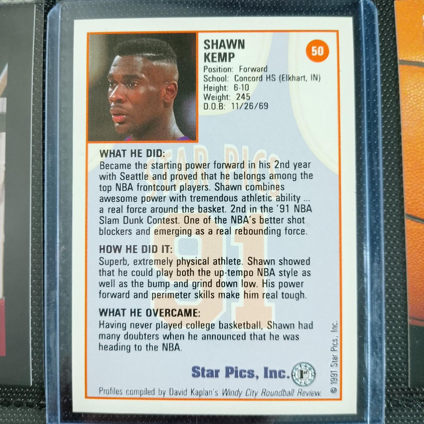 Shawn Kemp 1991 star pics flashback #50 NBA Basketball concord colledge superb Sleeved