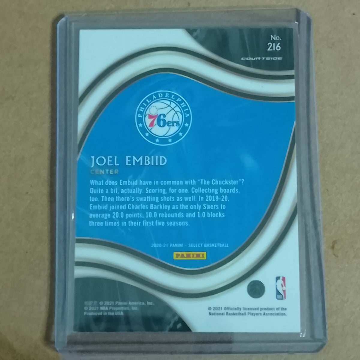 Joel Embiid 2021 Panini Select courtside #216 NBA Basketball Philadelphia 76ers Excellent sleeved