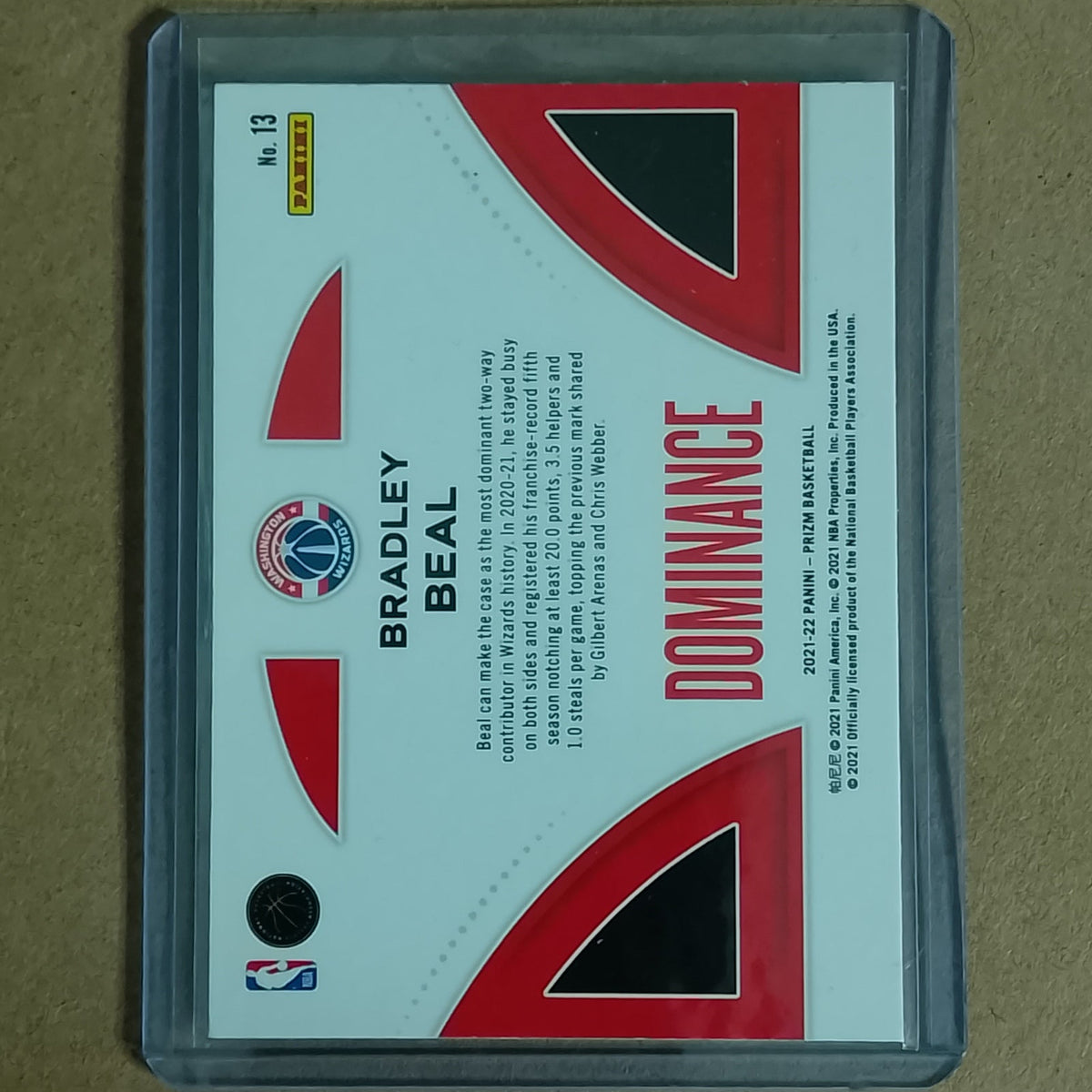 Bradley Beal 2021 Panini Prizm Dominance #13 NBA Basketball Washington Wizards Excellent sleeved