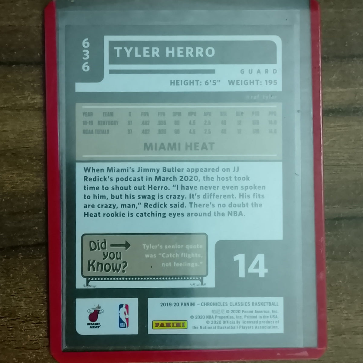 Tyler Herro 2019-20 Panini chroniclres classics RC #636 NBA Basketball Miami Heat excellent sleeved