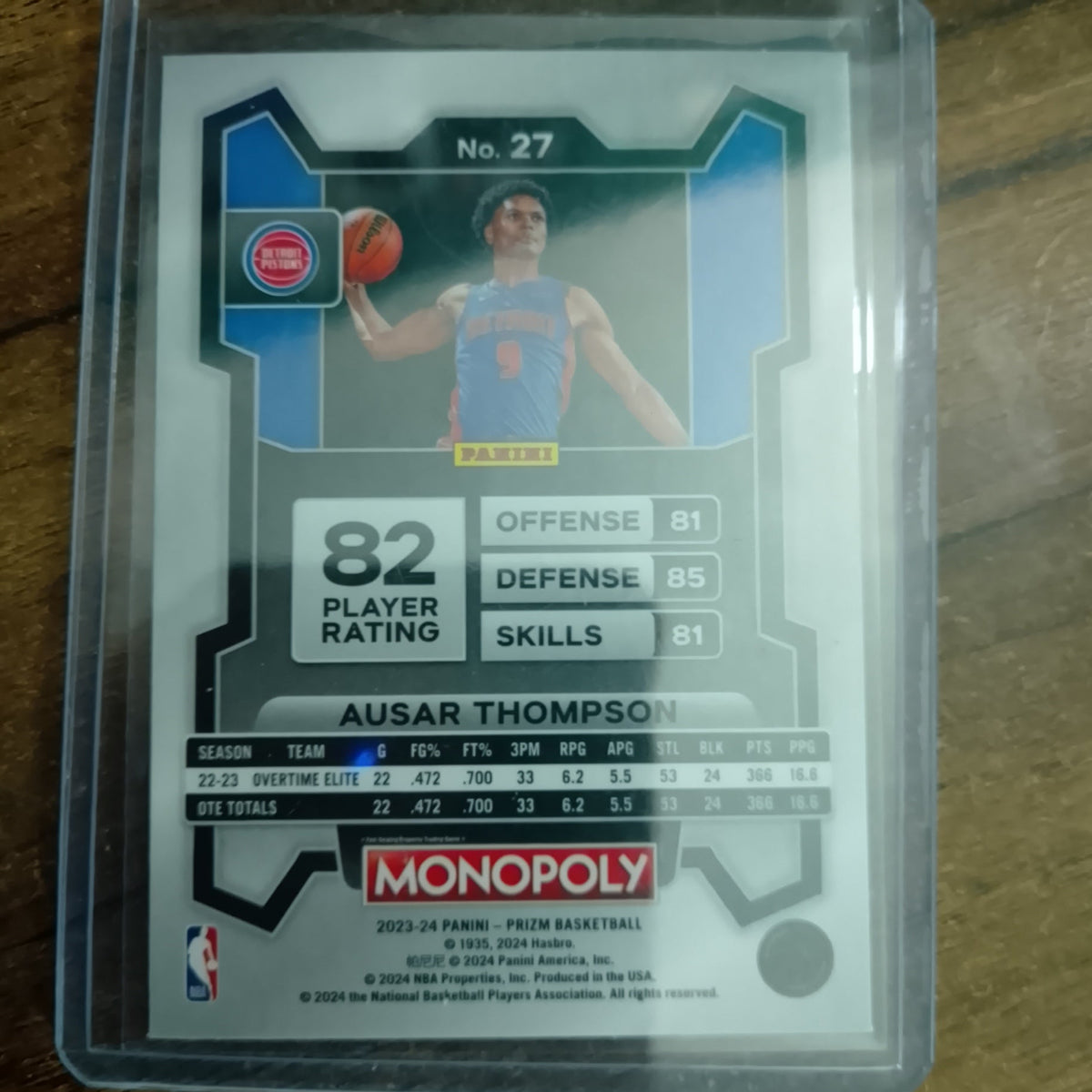 Ausar Thompson 2023-24 Panini Prizm Monopoly RC #27 NBA Basketball Detroit Pistons excellent/mint sleeved