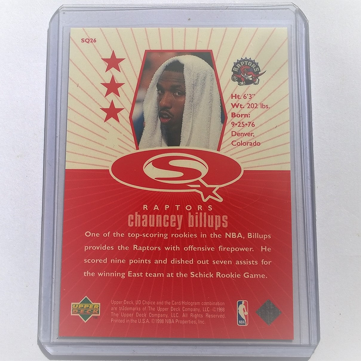 Chauncey Billups 1998 Upper-Deck Basketball card SQ26 StarQuest Rare red foil Toronto Raptors