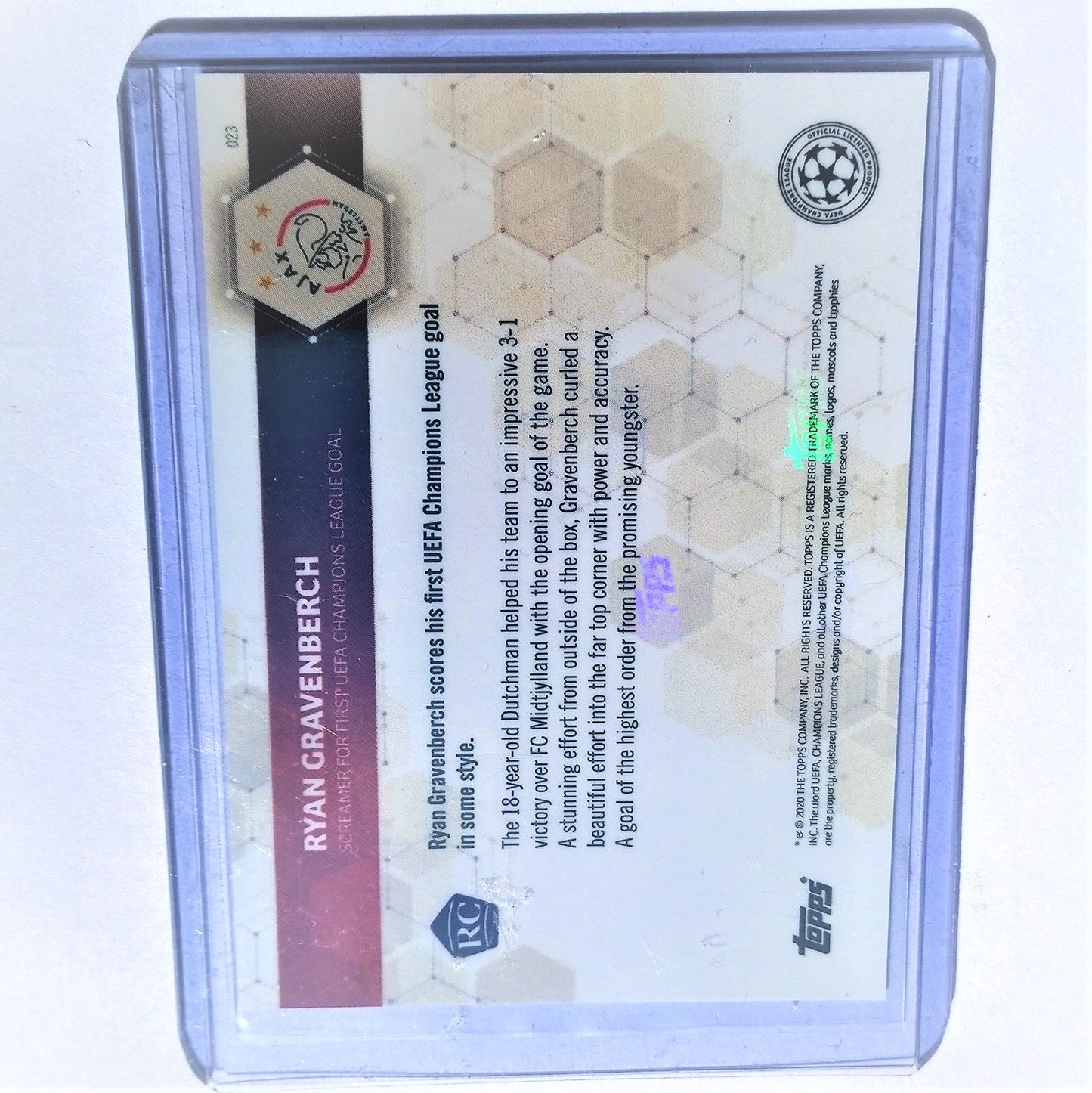 Ryan Gravenberch 2020 Topps Now Soccer #23 Rookie card Ajax FIRST GOAL Mint Sleeved