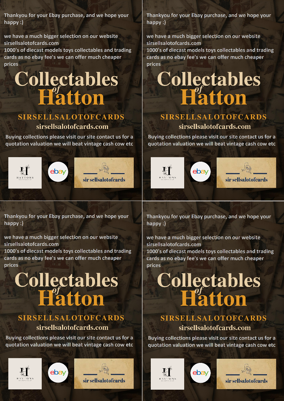 bulk stock purchase reserved for collectables of Hattons ebay store