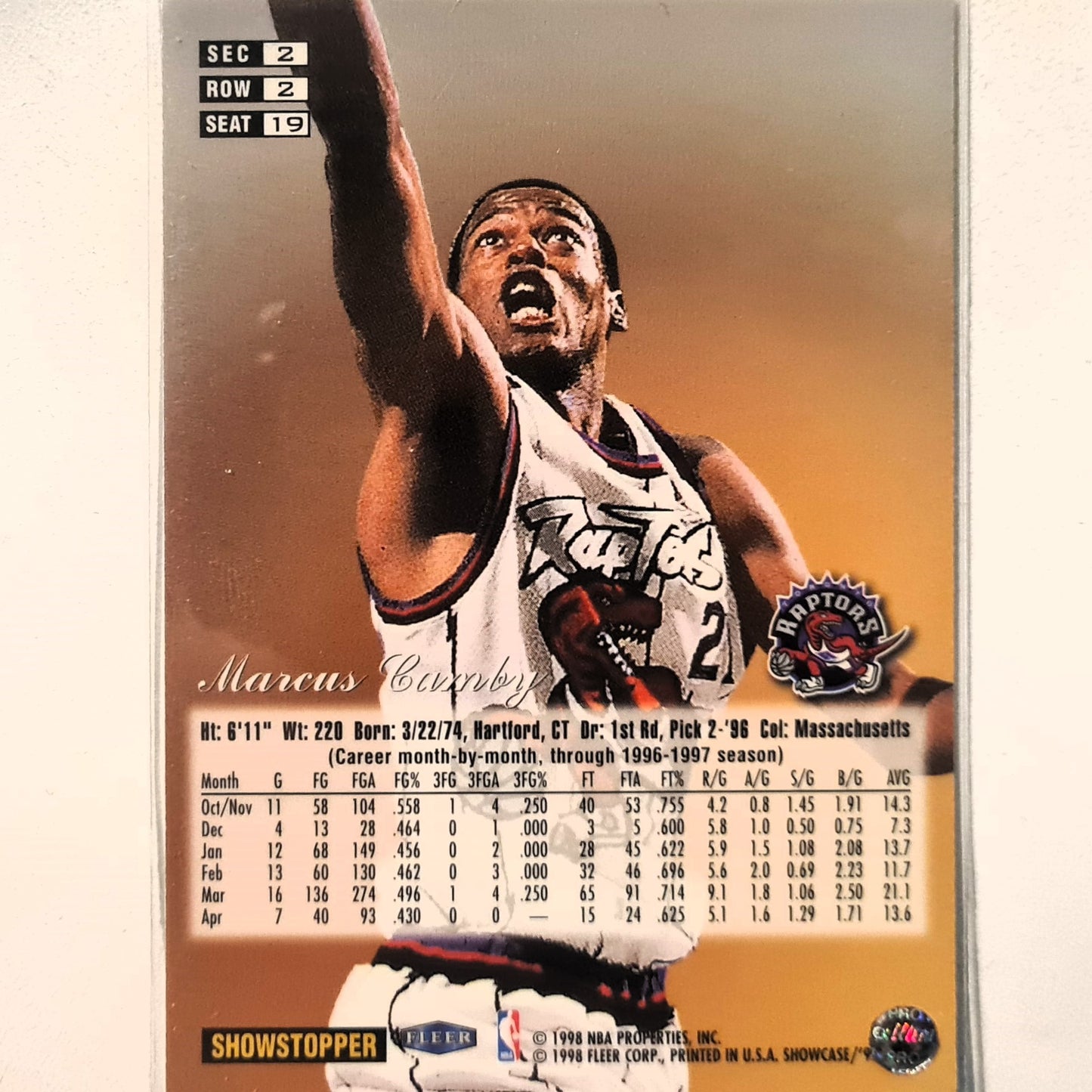 Marcus Camby 1998 Fleer flair showcase style seat 19 NBA Basketball Toronto Raptors Excellent