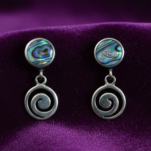 Kibo sterling silver  925 spiral Koru Earrings with new zealand Paua Shell stud back