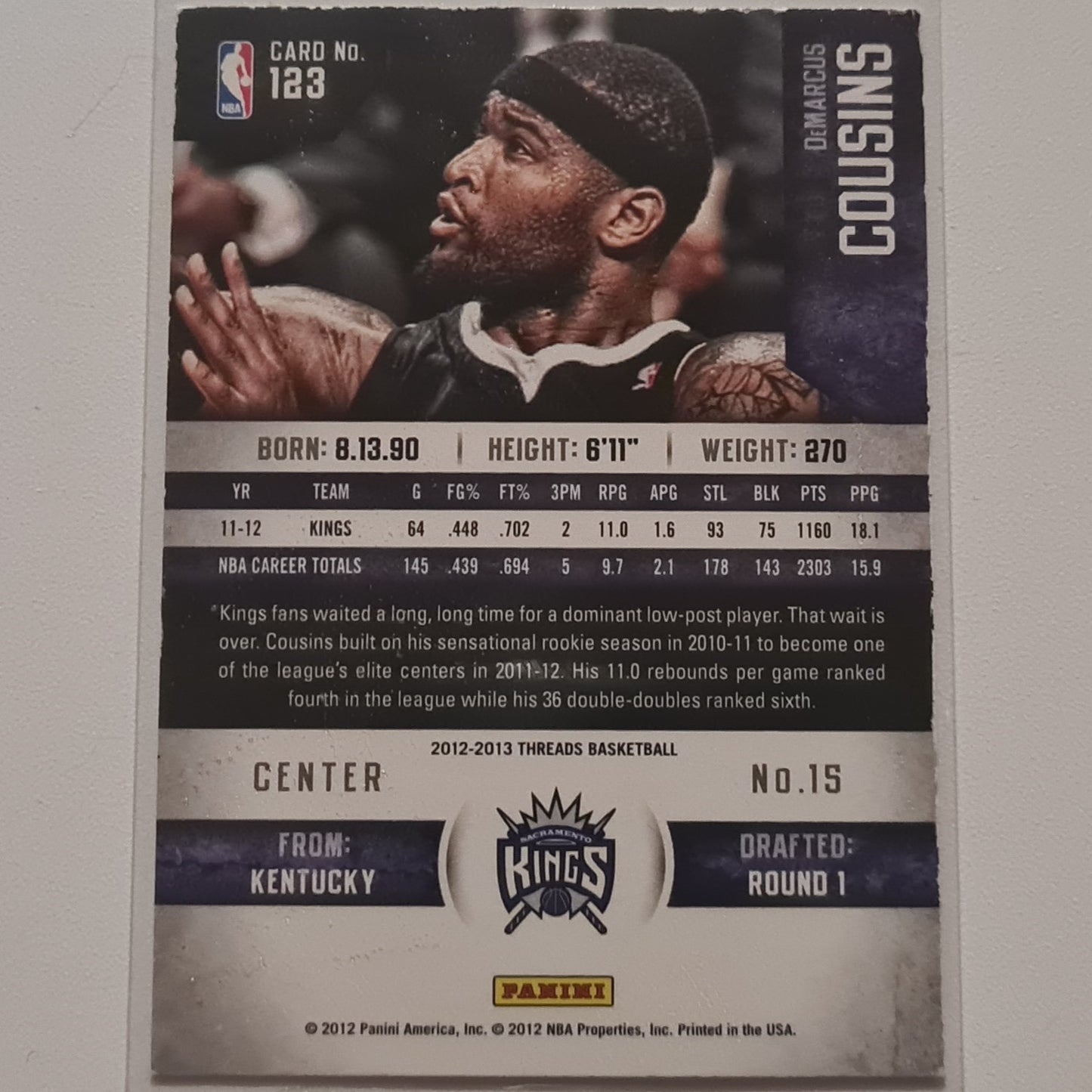 DeMarcus Cousins 2012-13 Panini Threads #123 NBA Basketball Sacramento Kings Fair/Good  Sleeved