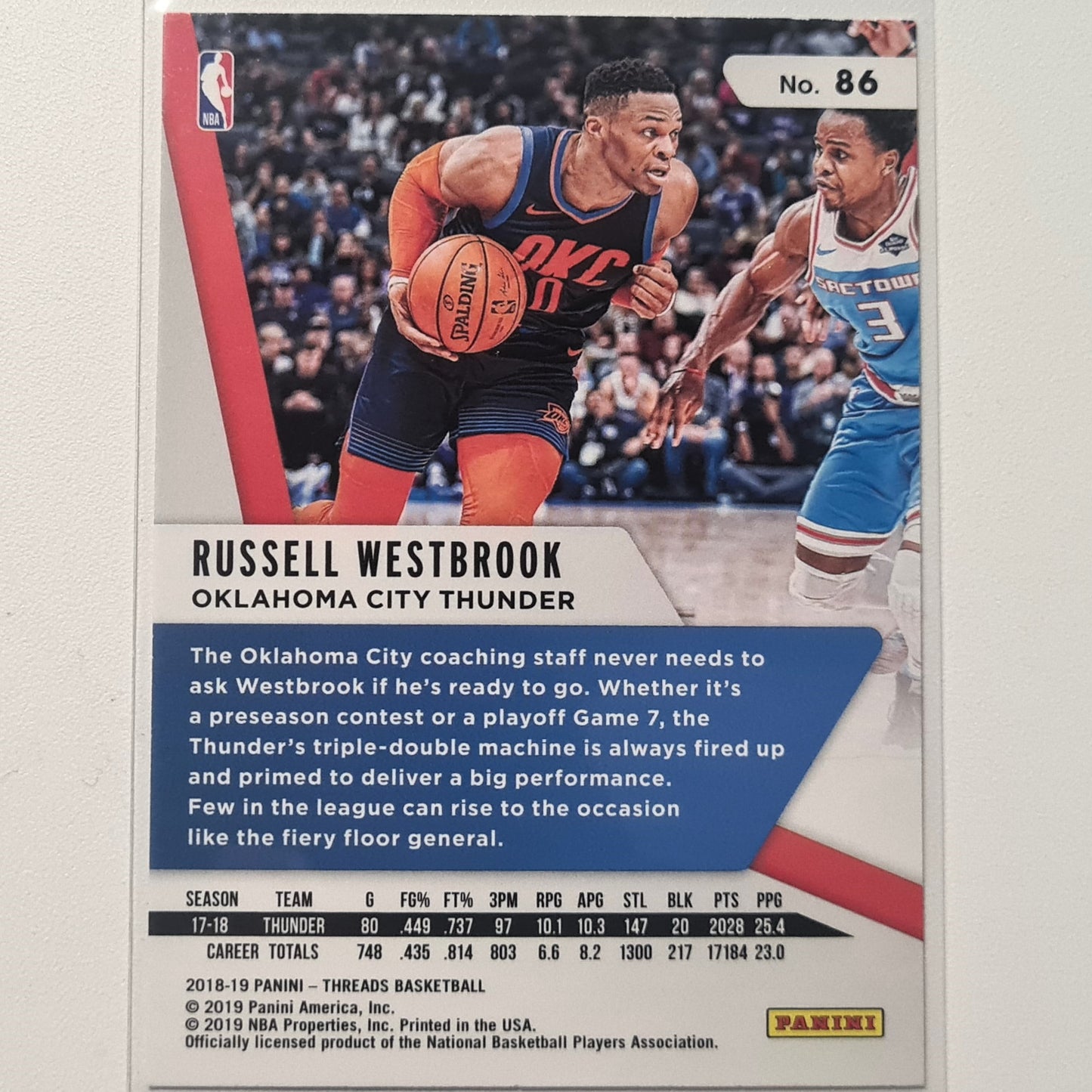 Russell Westbrook 2018-19 Panini Threads #86 NBA Basketball Oklahoma City Thunder Sehr gut geärmelt