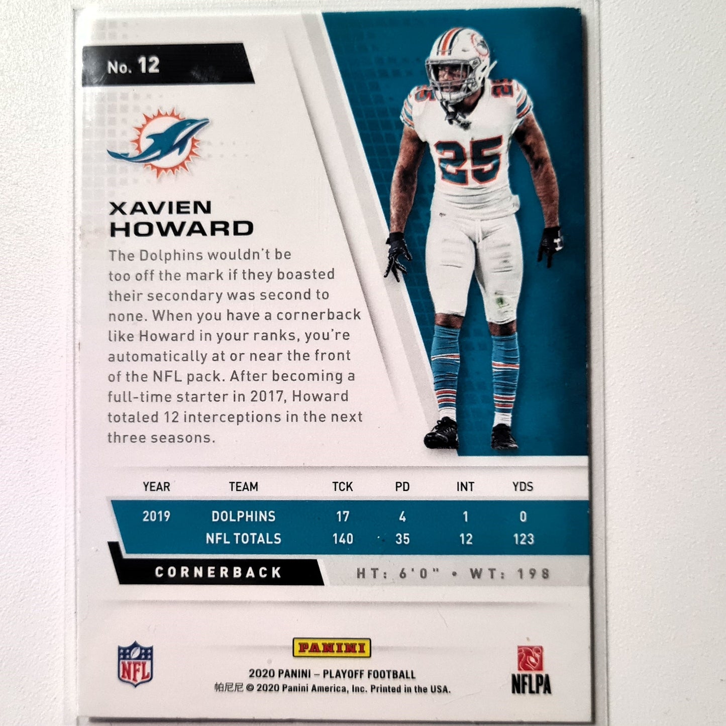 Xavien Howard 2020 Panini Playoff kickoff #12 NFL Miami Dolphins Superb sleeved