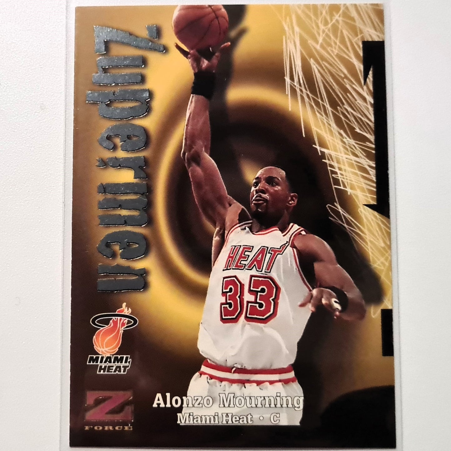 Alonzo Mourning 1998 Skybox Z-Force Zupermen #197 NBA Basketball Toronto Raptors Superb sleeved