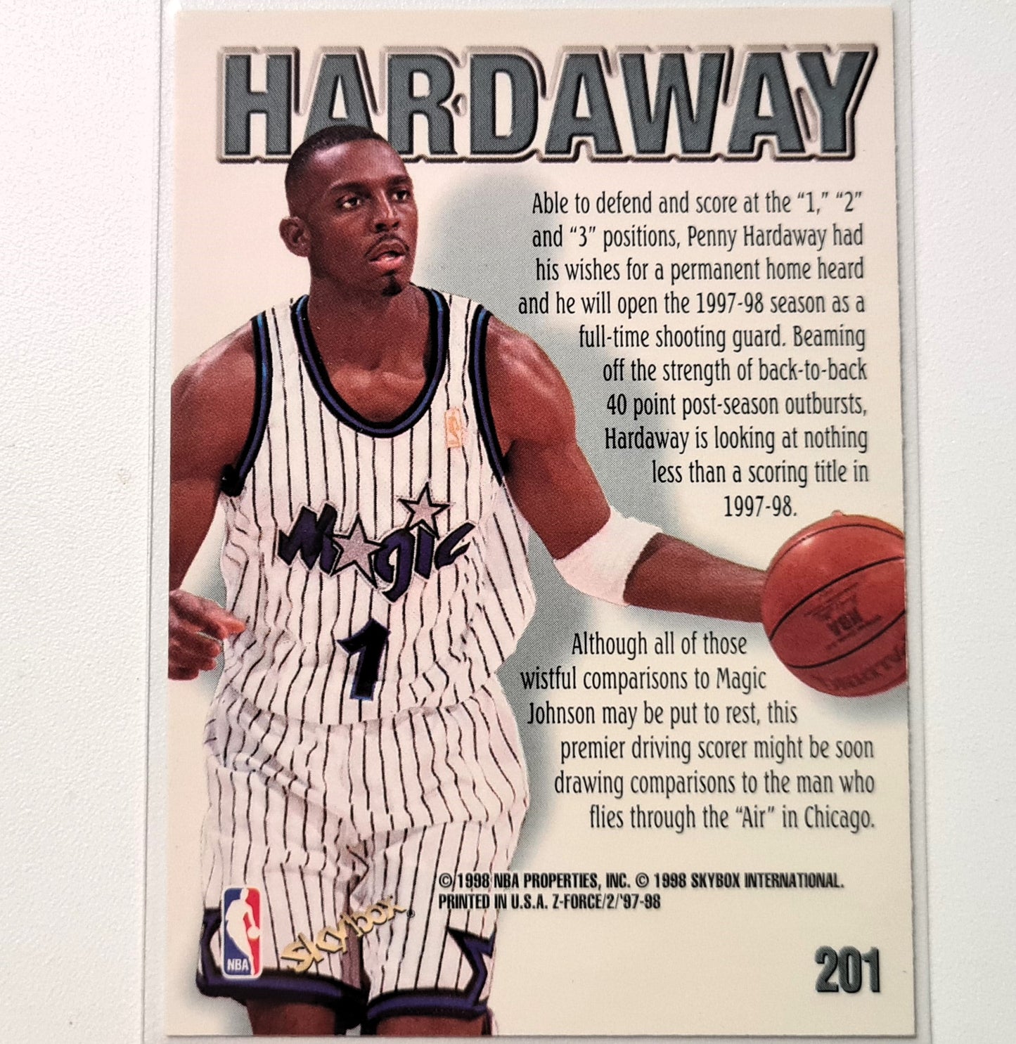 Anfernee Hardaway 1998 Skybox Z-Force Zupermen #201 NBA Basketball Orlando Magic Superb sleeved