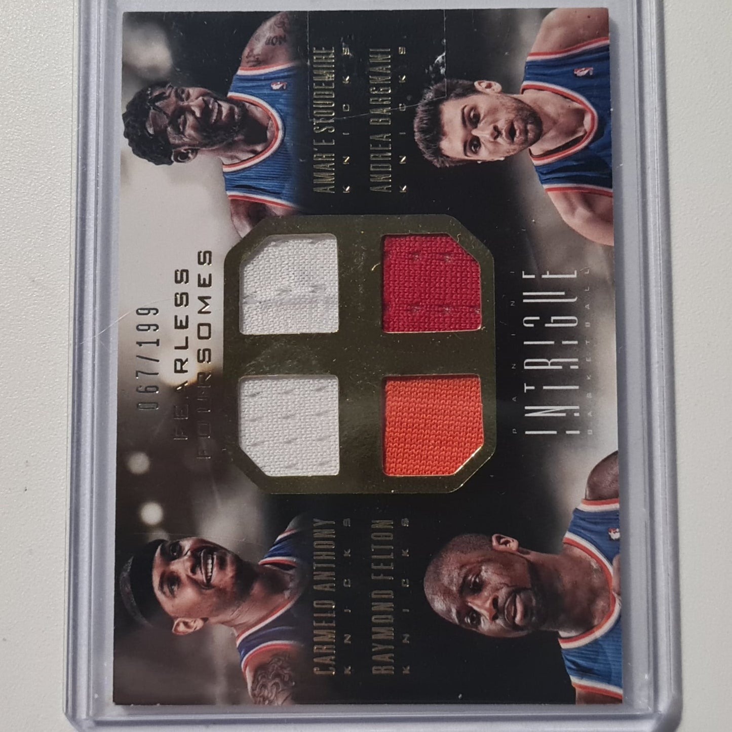 Carmelo Anthony Amar'e Stoudemire etc 2013-14 #1 Panini Intrigue Fearless foursomes 067/199 NBA Basketball New York Knicks Very good sleeved cased