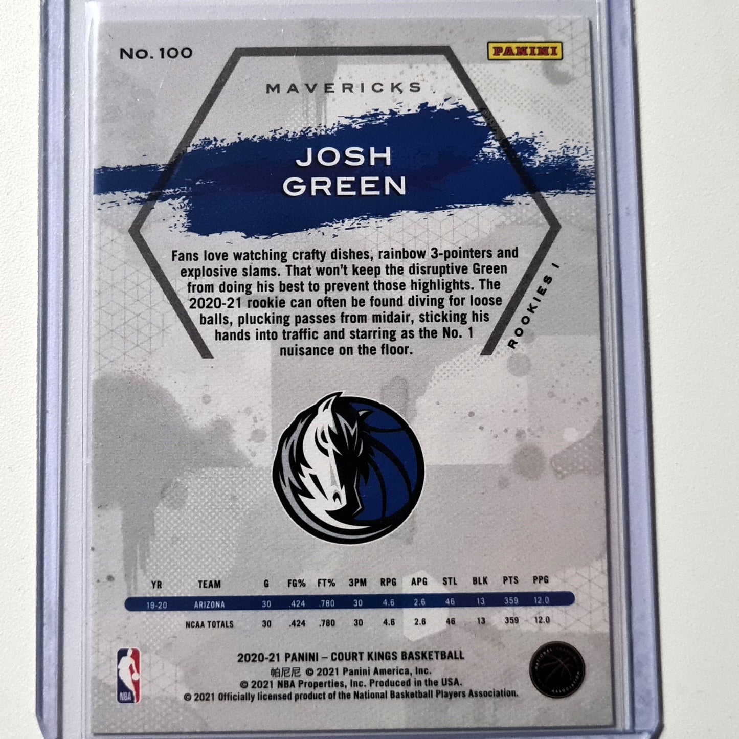 Josh Green 2020-21 Panini Court Kings Rookie RC #100 NBA Basketball Dallas Mavericks Mint Sleeved