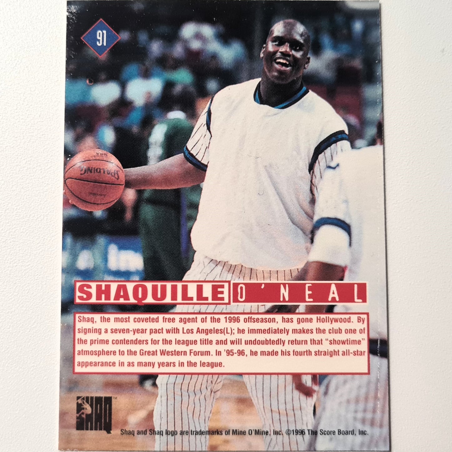 Shaquille O'Neal 1996 the Score Board #91 NBA Basketball Greats Orlando Magic Excellent Sleeved