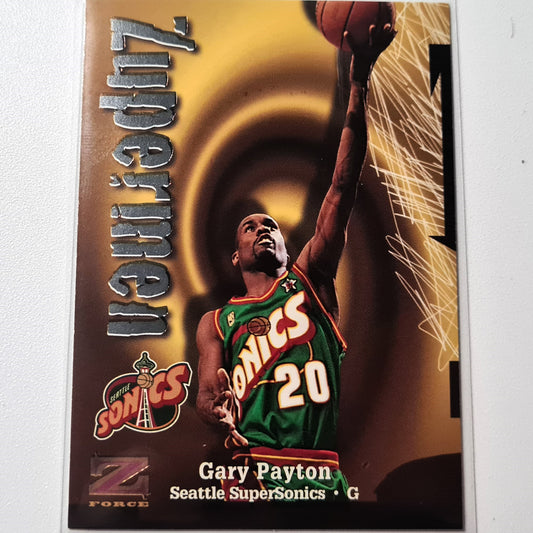 Gary Payton 1996 Fleer Skybox Z-Force Zupermen #204 NBA Basketball Seattle Super Sonics Excellent/Mint Sleeved