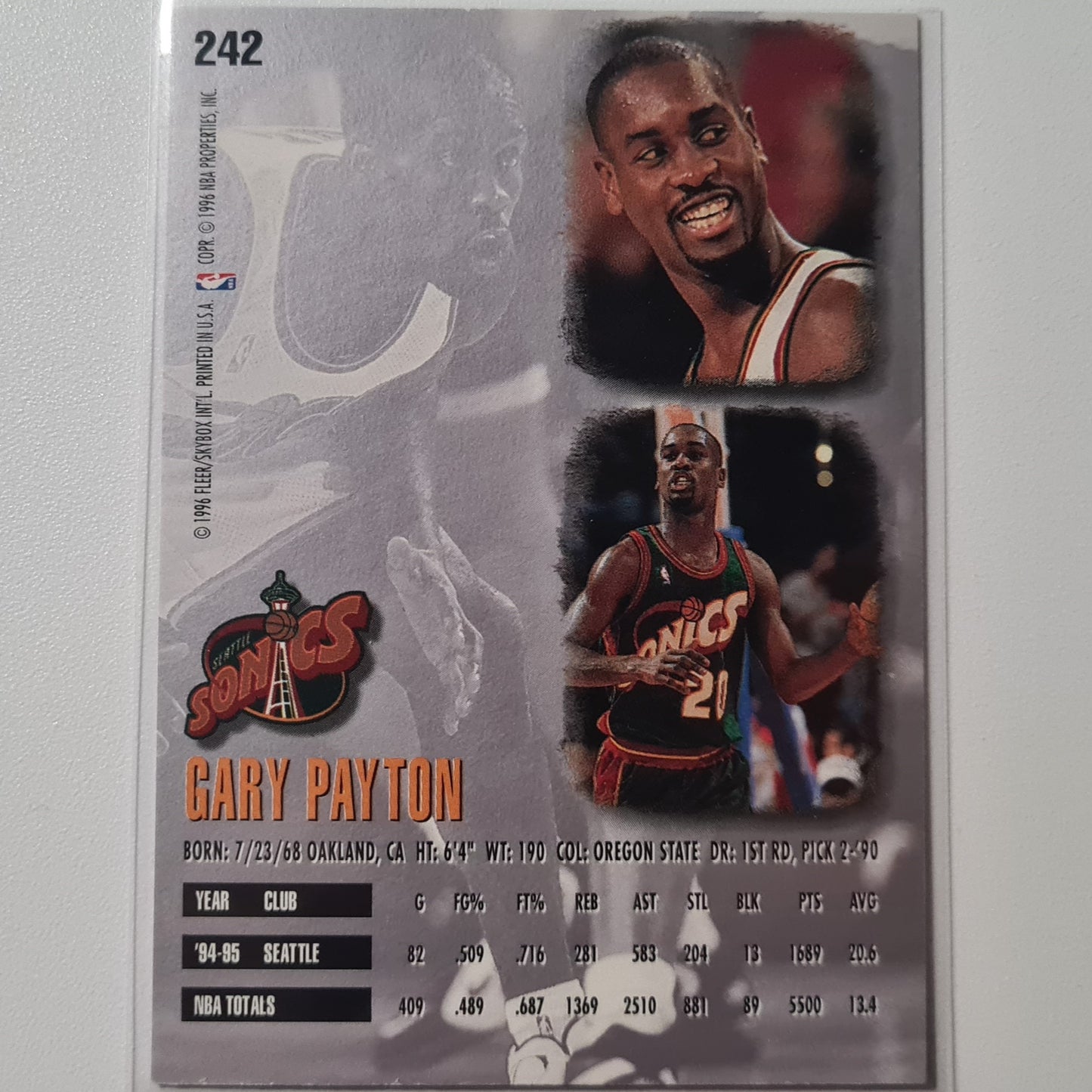 Gary Payton 199.6 Fleer Ultra 95-96 #242 NBA Basketball Seattle Super Sonics Excellent/Mint Sleeved