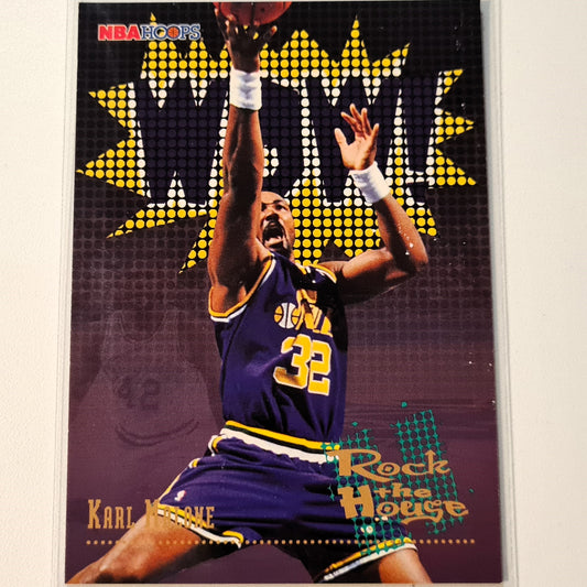 Karl Malone 1996 Skybox NBA Hoops rocken das Haus mit Einlage Nr. 387 NBA Basketball Utah Jazz. Hervorragende Ärmel