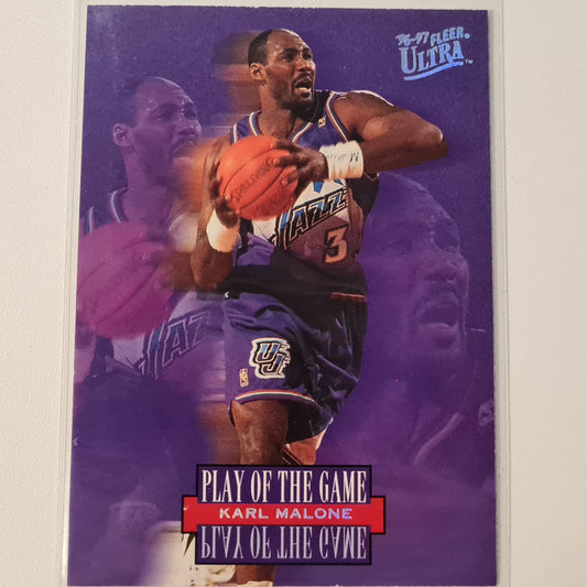 Karl Malone 1997 Fleer 96-97 #293 Spielverlauf NBA Basketball Utah Jazz Hervorragende Ärmel