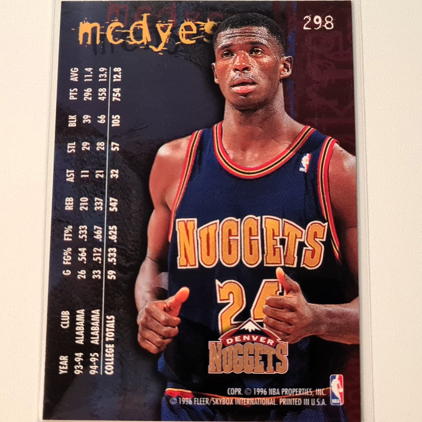 Antonio McDyess 1996 Fleer 95-96 #298 Rookie-Karte NBA Basketball Denver Nuggets Ausgezeichnete Hüllen