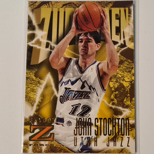 John Stockton 1997 Skybox Z-Force Zupermen #196 NBA Basketball Utah Jazz Ausgezeichnete Ärmel