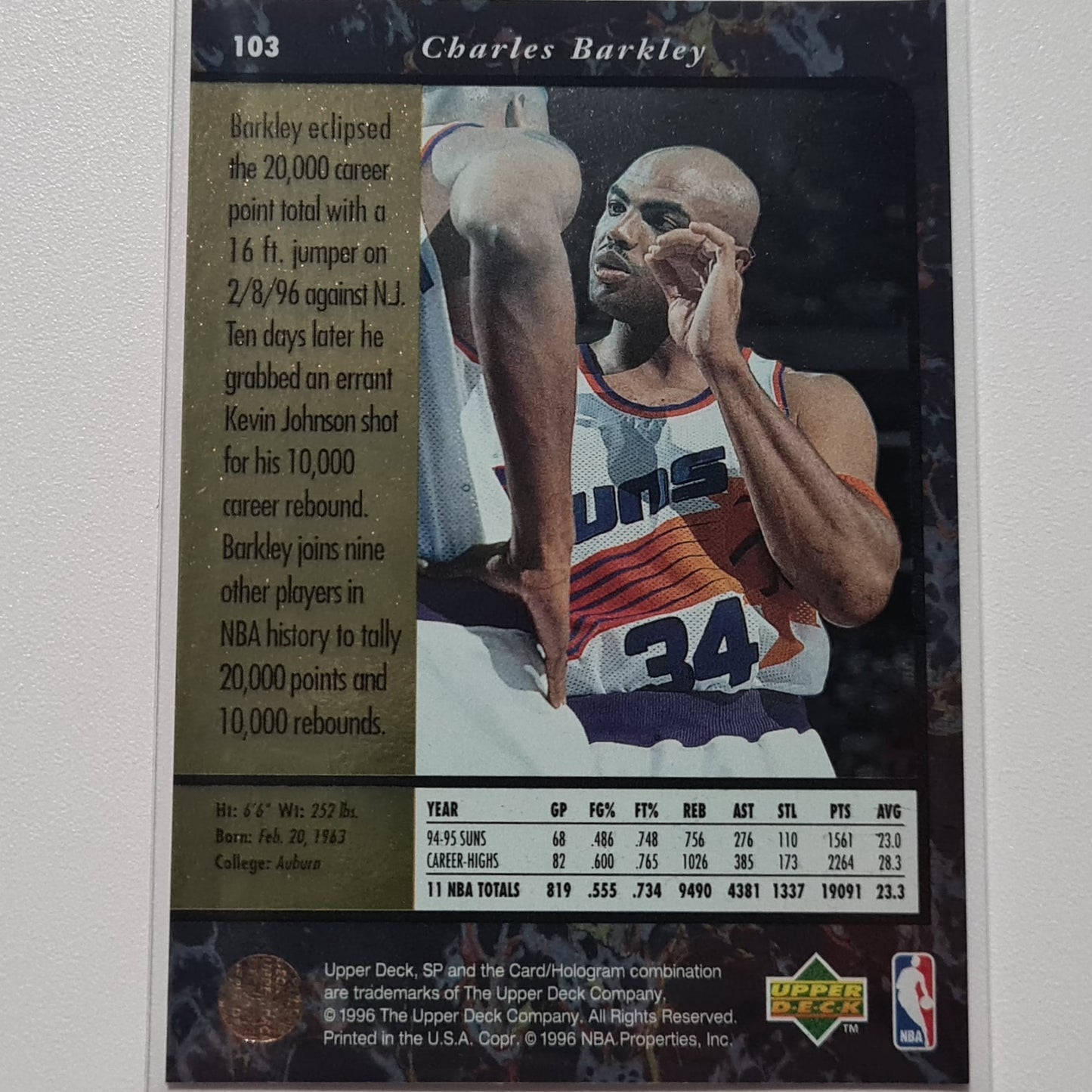 Charles Barkley 1996 Upper-Deck SP  #103 NBA Phoenix Suns good/Excellent sleeved