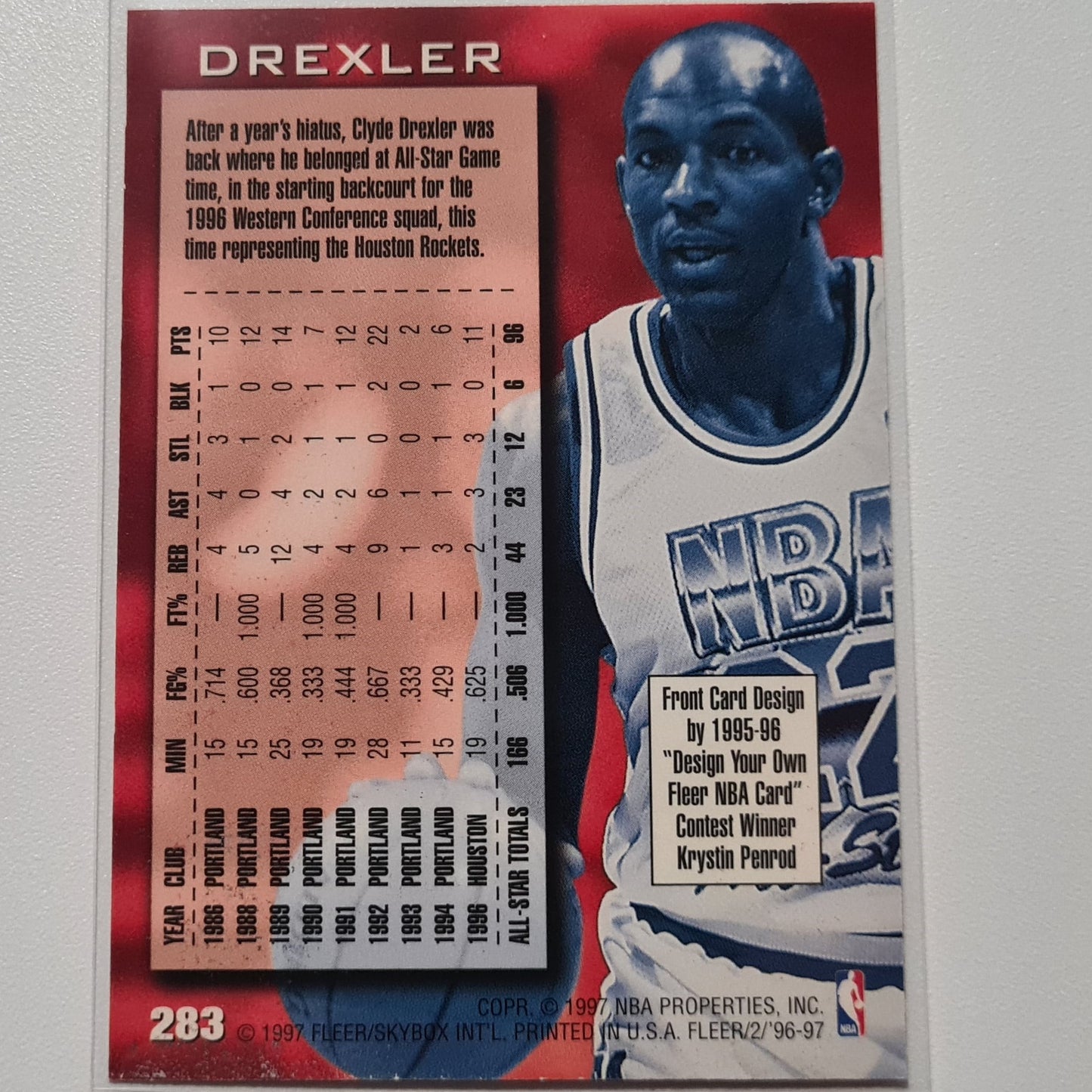 Clyde Drexler 1997 Fleer 96-97  #22 NBA All-Star Rockets 9 retro very good sleeved