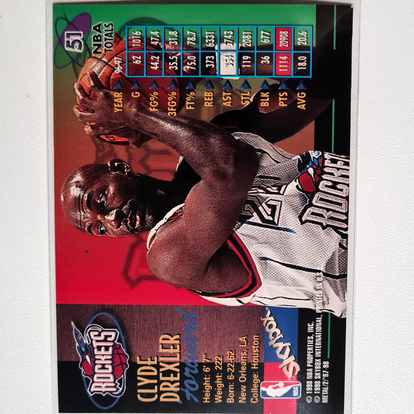 Clyde Drexler 1998 Skybox Metal Universe #51 NBA Basketball Houston Rockets Excellent Sleeved