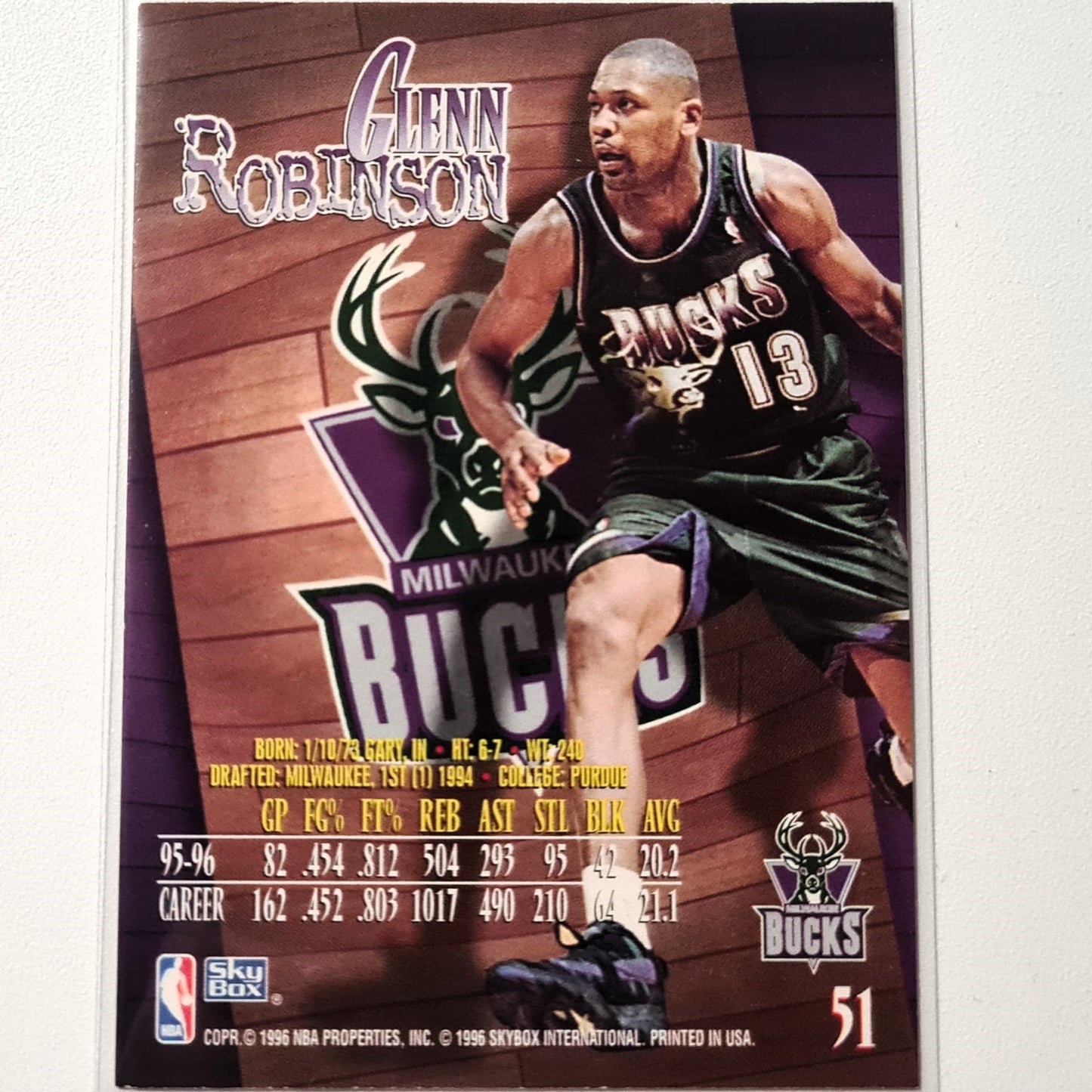 Glenn Robinson 1996 Skybox Z-Force #51 NBA Basketball Milwaukee Bucks Excellent Sleeved