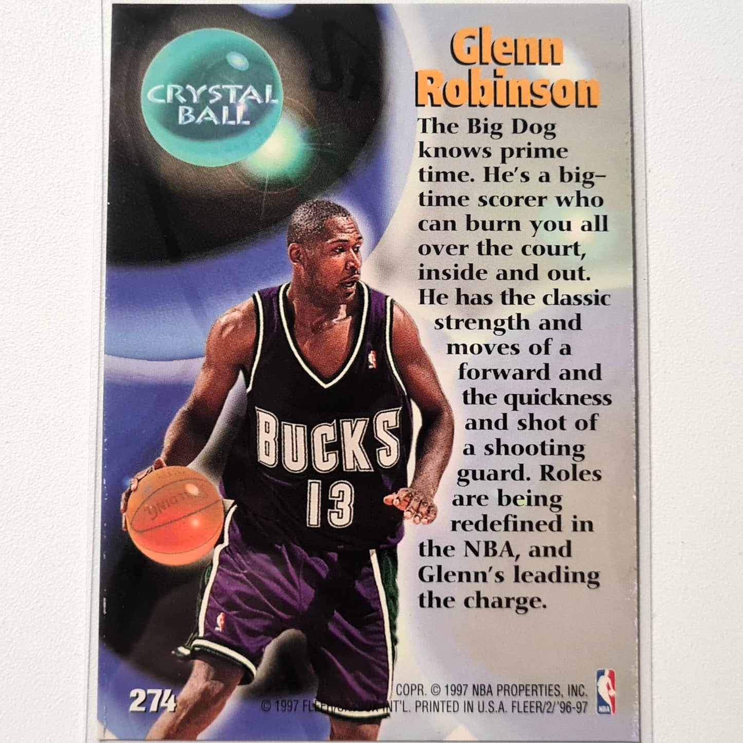 Glenn Robinson 1997 Fleer 96-97 #274 Crystal Ball NBA Basketball Milwaukee Bucks gut/sehr gut mit Ärmeln