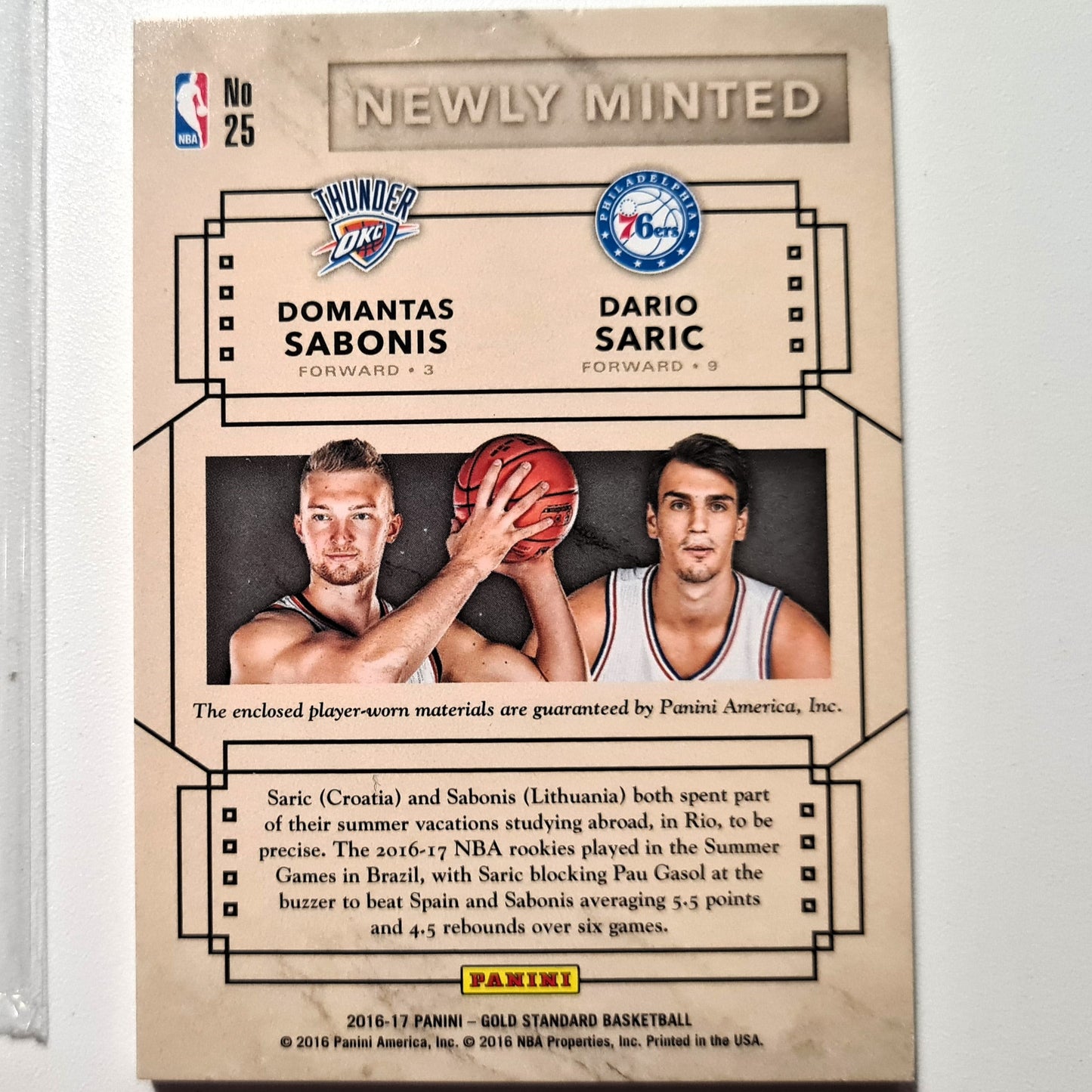 Domantas Sabonis Dario Saric 2016-17  Panini Gold Standard  Dual Rookie Patch #/15 good Sleeved