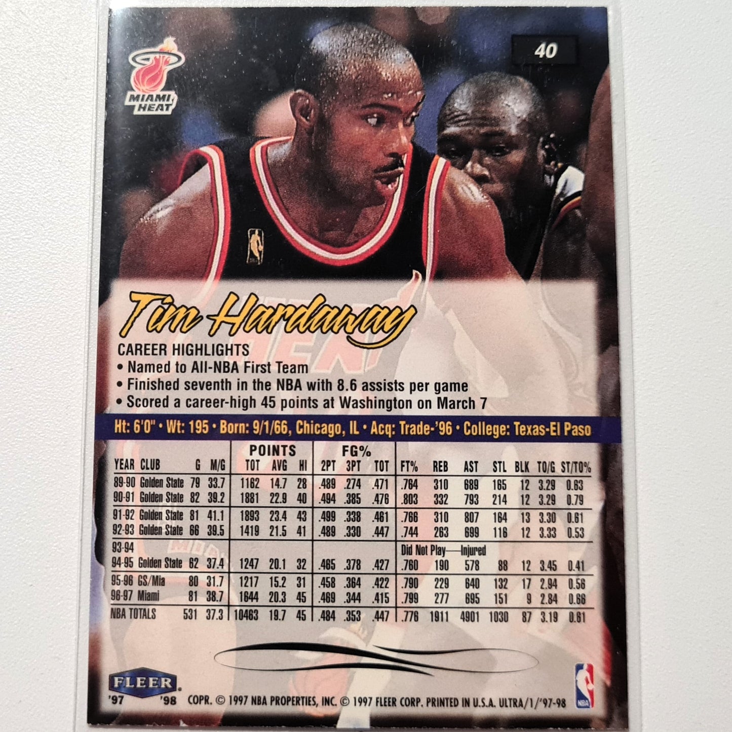 Tim Hardaway 1997 Fleer Ultra 97-98 #40 NBA Basketball Miami Heat Sehr gute Ärmel