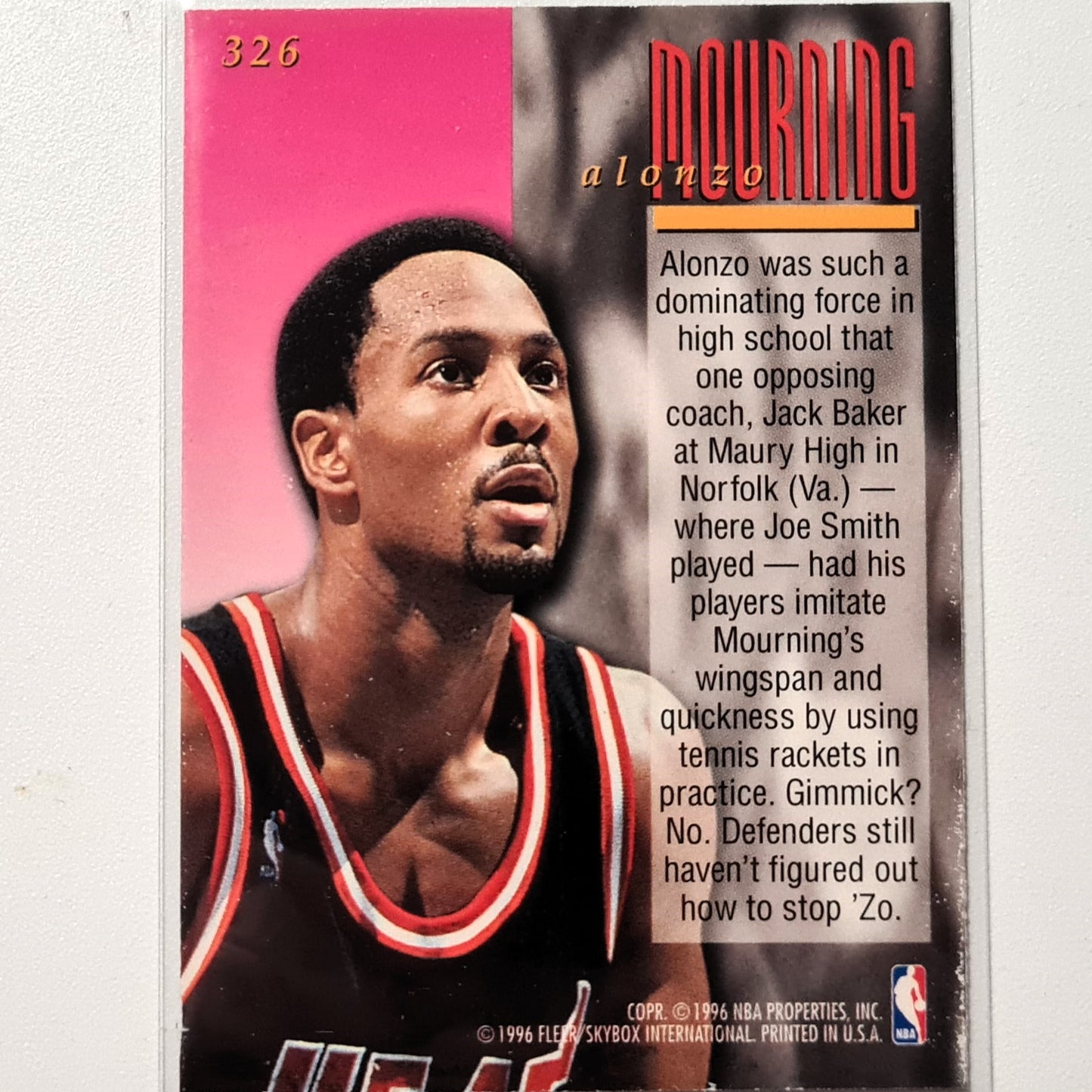 Alonzo Mourning 1996 Fleer Ultra 95-96 #326 NBA Basketball Miami Heat fair-good Sleeved