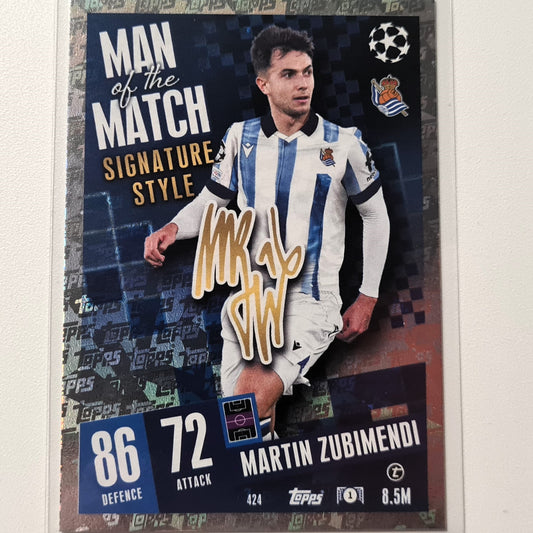 Martin Zubimendi 2023/24 Topps Match Attax #424 Man of the match signature style foil Soccer football Real Sociedad Mint sleeved