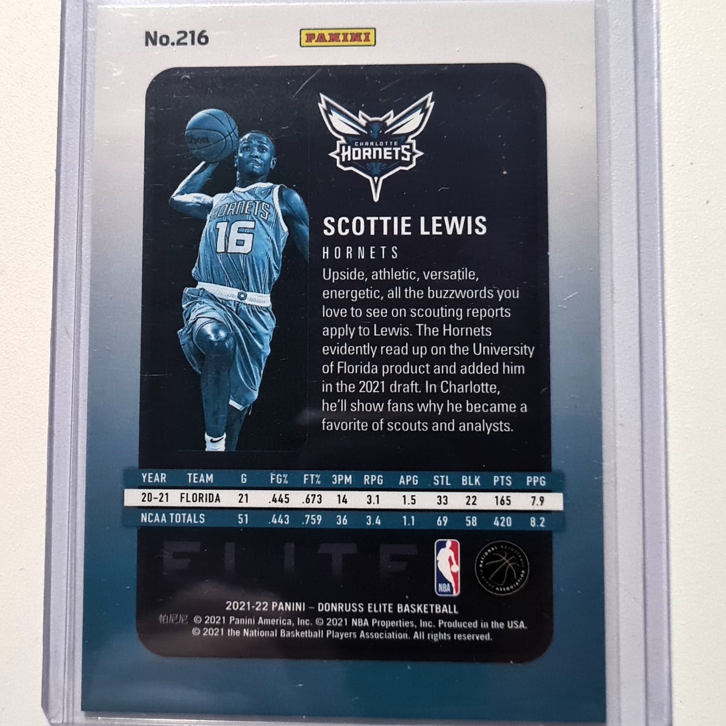 Scottie Lewis 2021-22 Panini Donruss Elite Rookie rc holo 692/999 numbered  #216 NBA Basketball Charlotte Hornets Excellent sleeved