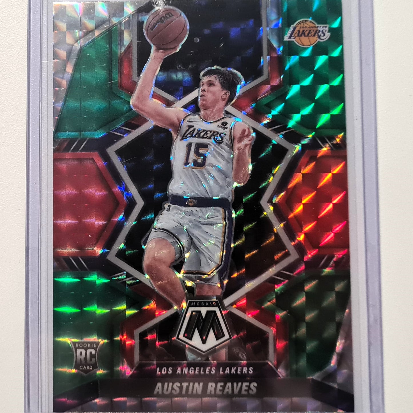 Austin Reaves 2021-22 Panini Mosaic green red refractor rookie RC Card #241 NBA Basketball LA Lakers  Mint sleeved