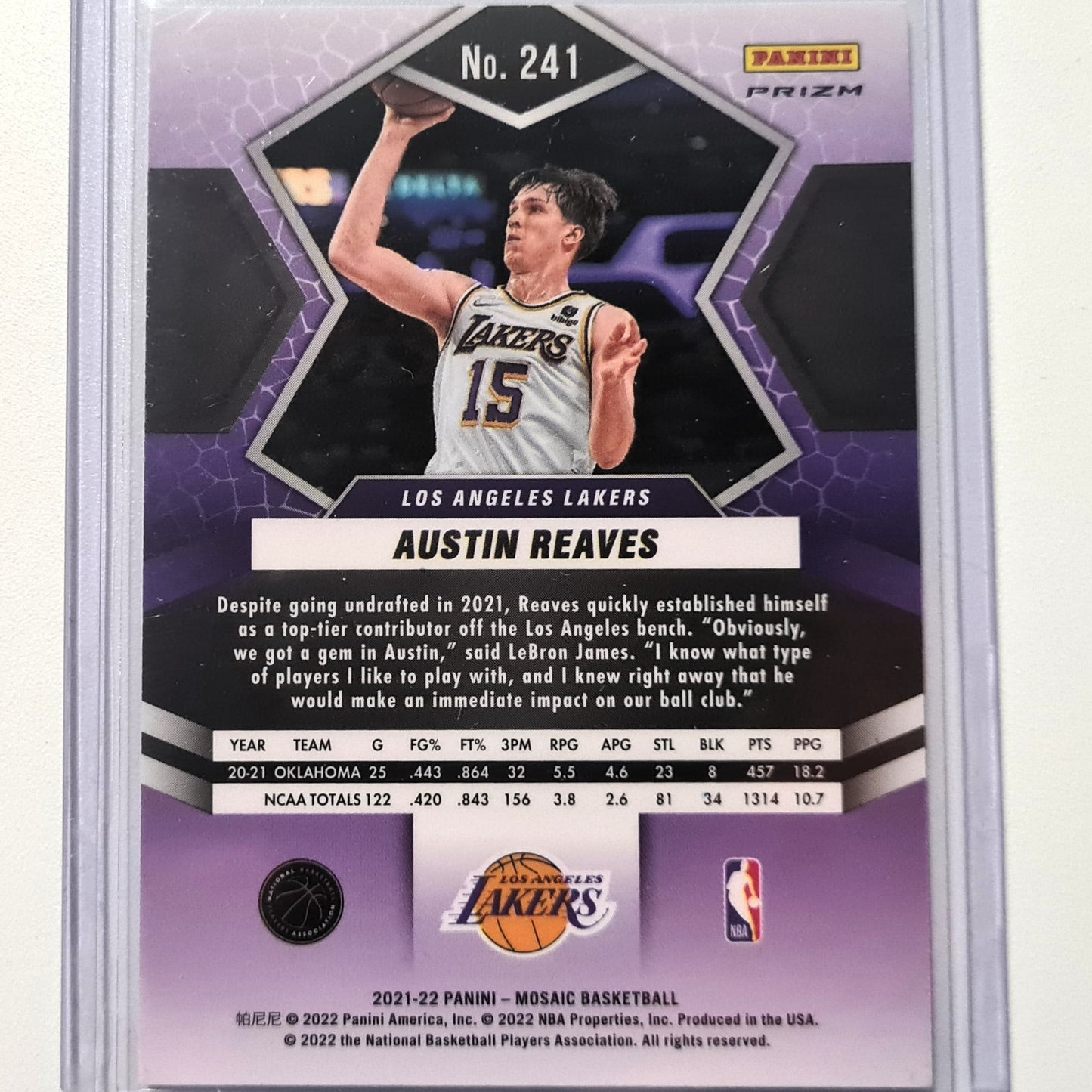 Austin Reaves 2021-22 Panini Mosaic green red refractor rookie RC Card #241 NBA Basketball LA Lakers  Mint sleeved