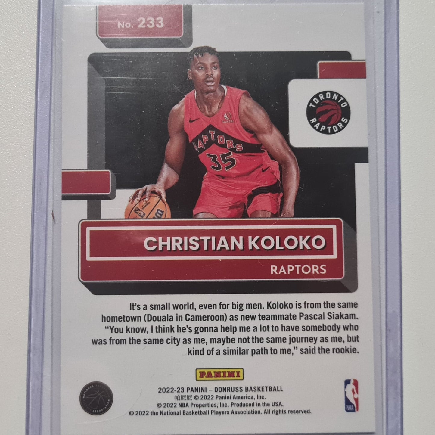 Christian Koloko 2022-23 Panini Donruss Rated Rookie infinite variant #233 Rookie RC  NBA Basketball Toronto Raptors Mint sleeved